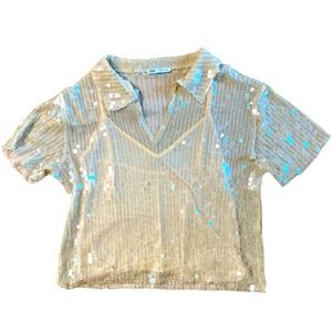 Zara sequin polo top
